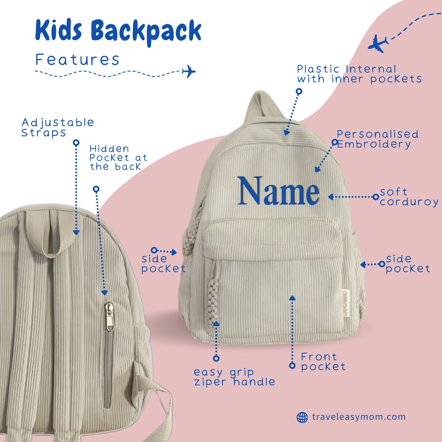 Kids Corduroy Backpack -Personalized Embroidery